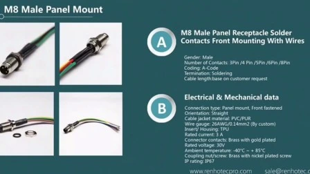 Sensor à prova d'água IP67 Rosca M8 Parafuso Conector macho de 3 pinos