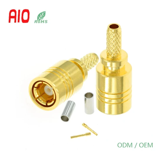 Conector coaxial RF tipo crimpagem fêmea SMB de ângulo reto para cabo Rg316