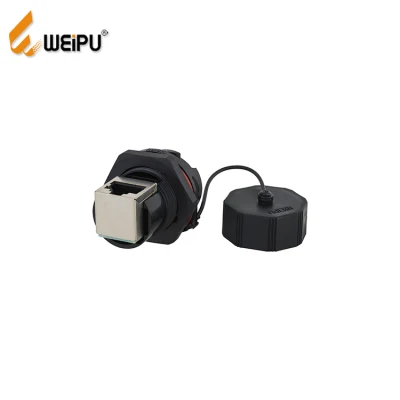 Weipu Rj45f71ra Ethernet divisor circular M8 à prova d'água macho e fêmea conector chifre